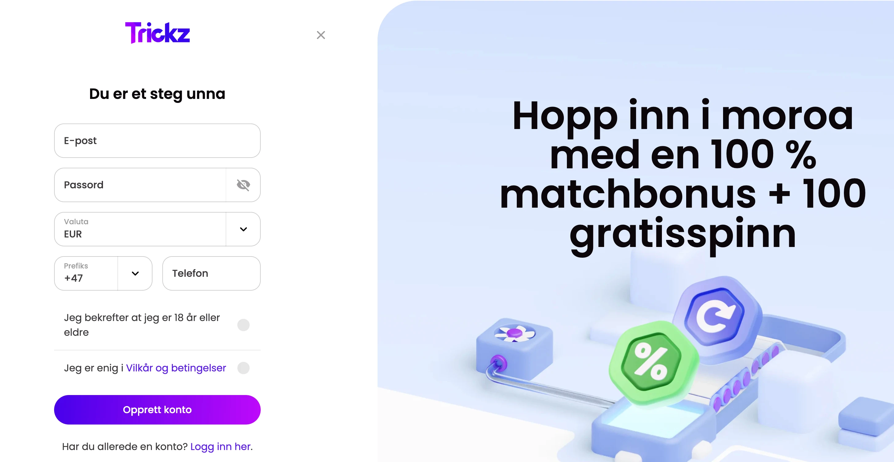 Trickz Casino registrering